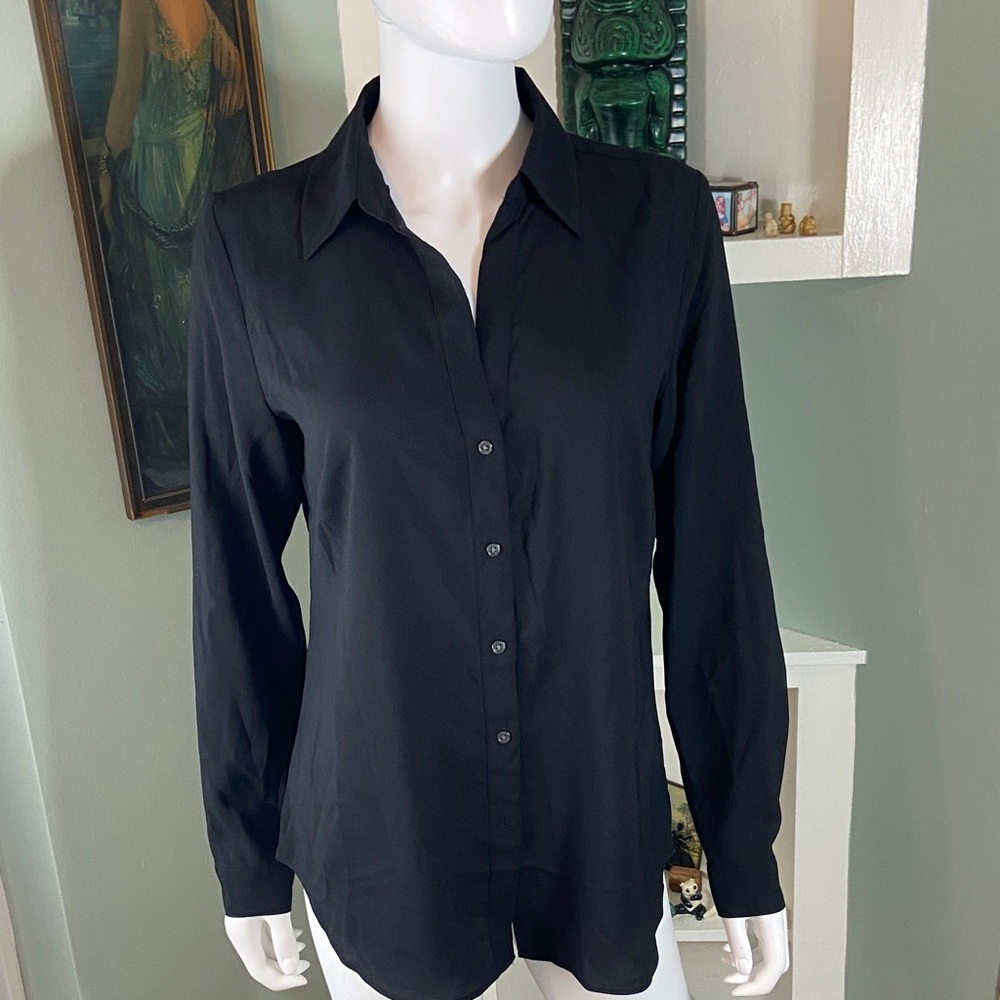 Ann Taylor Black Collared Blouse top shirt